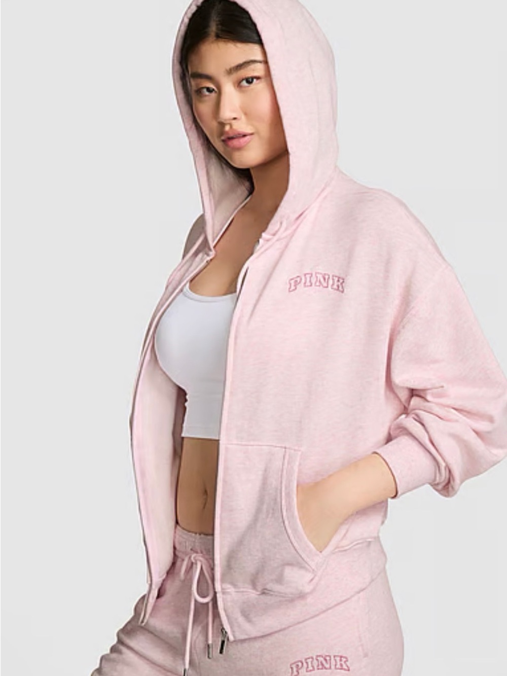 PINK Victoria's Secret Women's Light Pink Zip-Up Hoodie and Jogger SET